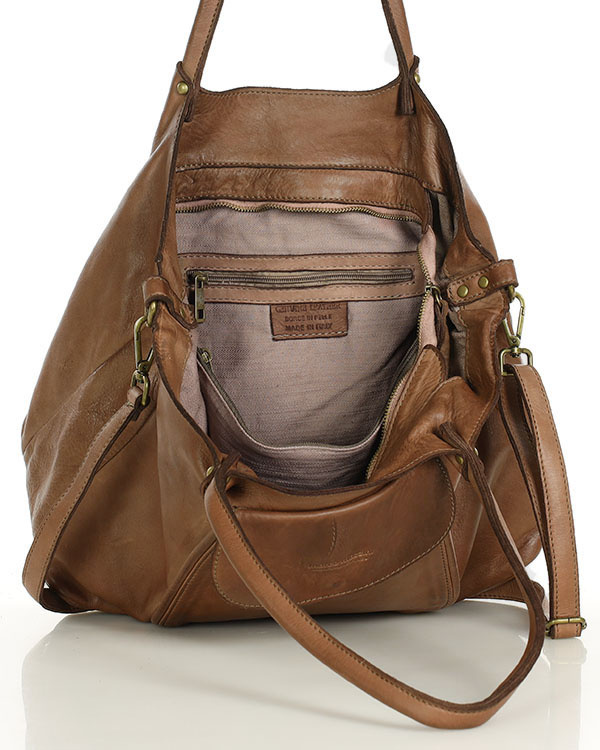 MARCO MAZZINI Torebka skórzana shopper bag ispirato dalla natura brąz