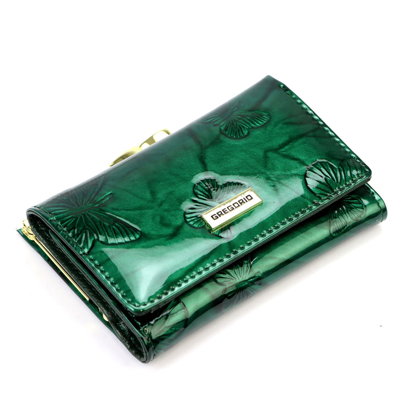 Gregorio damski portfel lakierowany skórzany pojemna portmonetka w motyle