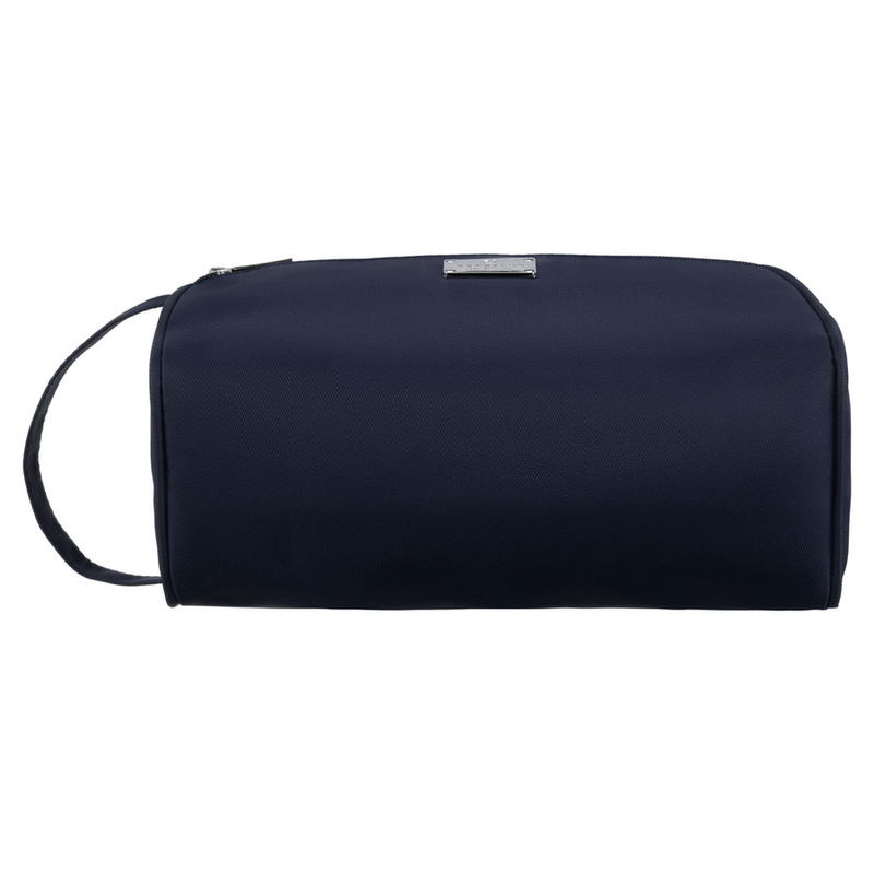 Granatowa kosmetyczka z tkaniny syntetycznej, jednokomorowa i zamykana suwakiem - Peterson