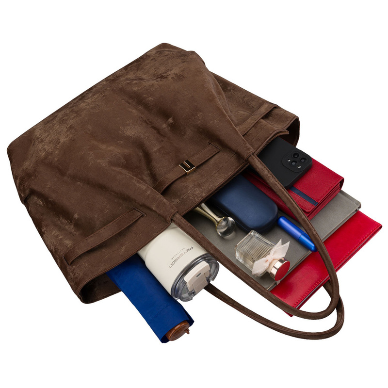 Duża, brązowa shopperka damska wykonana ze skóry ekologicznej, jednokomorowa - Peterson