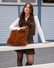 Torebka skórzana ponadczasowy design worek na ramię XL hobo leather bag - MARCO MAZZINI nubuk brąz migdałowy