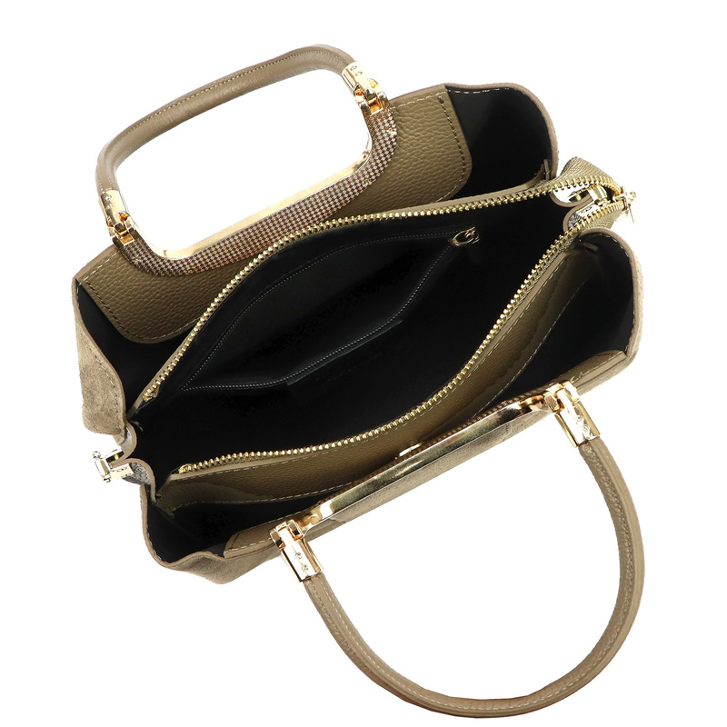 Vera Pelle damski skórzany kuferek torebka do ręki z paskiem i organizerem