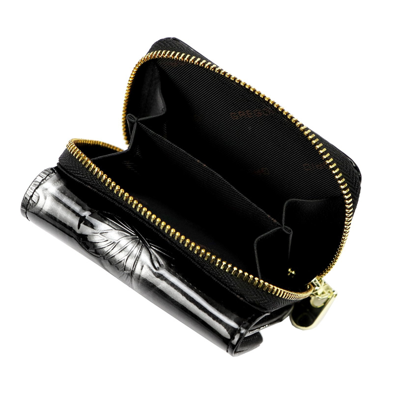 Gregorio mały portfel damski skóra naturalna lakierowana portmonetka motyle