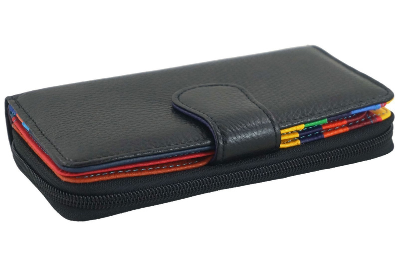 Kolorowy portfel skórzany damski - Czarny