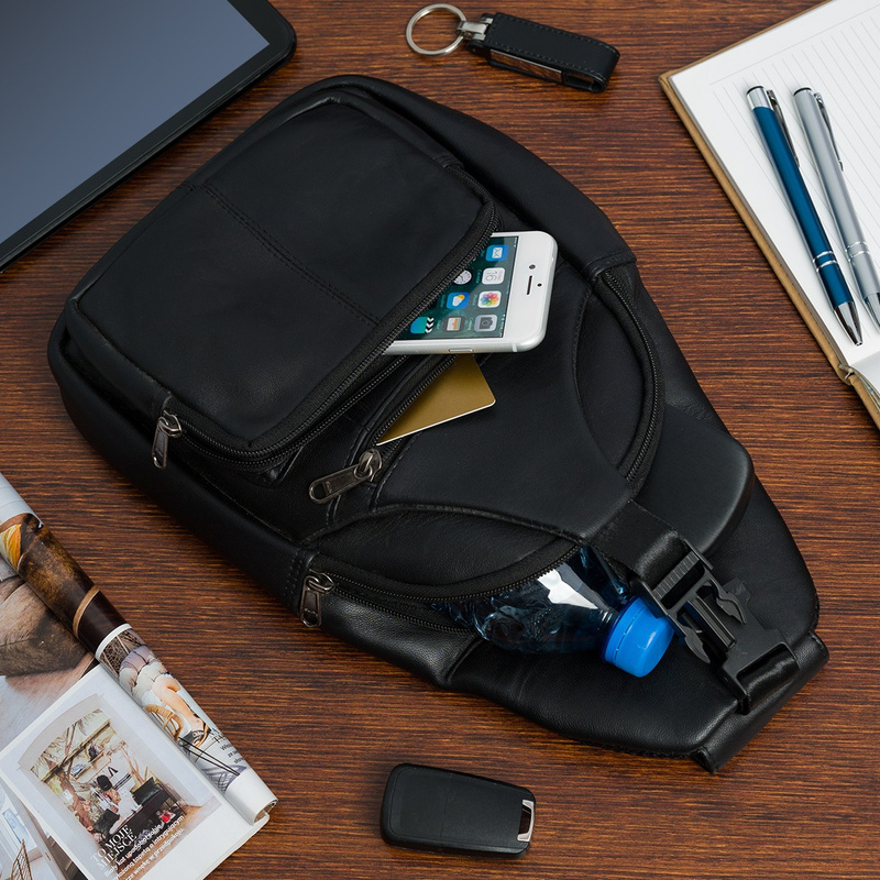 Saszetka nerka przez ramię crossbody męska modna torba dwukomorowa skóra naturalna F03
