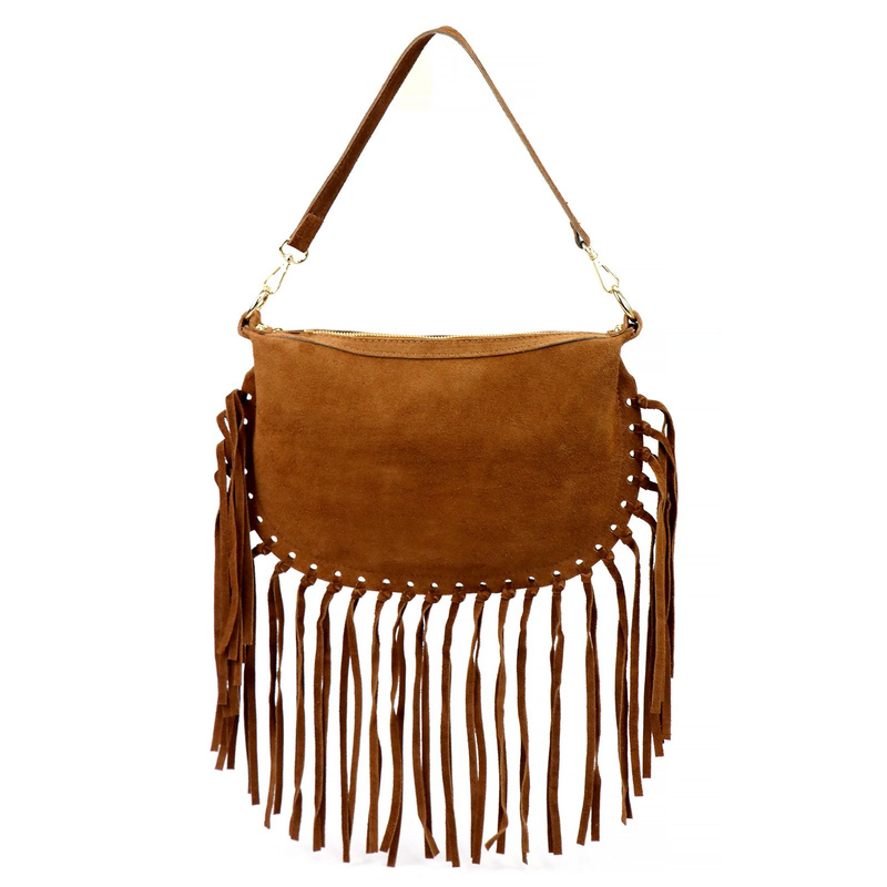 Luka Zamszowa damska listonoszka skórzana z frędzlami torebka na ramię