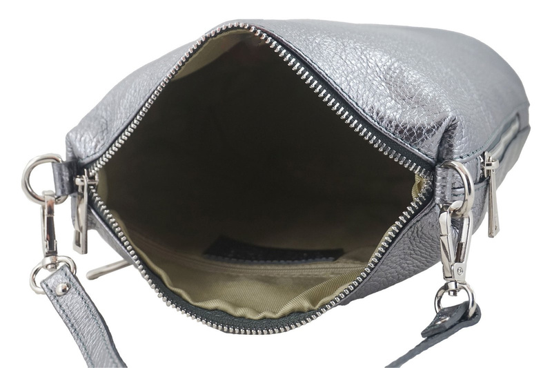 Listonoszka metalizowana na ramię skórzana - Srebrna