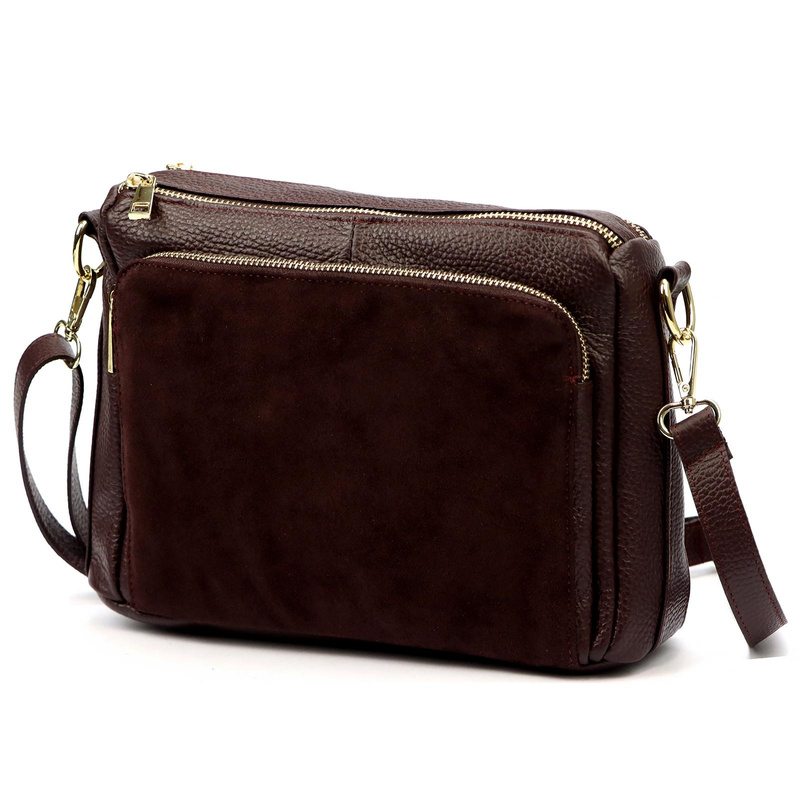 Luka damska listonoszka na ramię skóra naturalna dwie komory trzy kieszenie