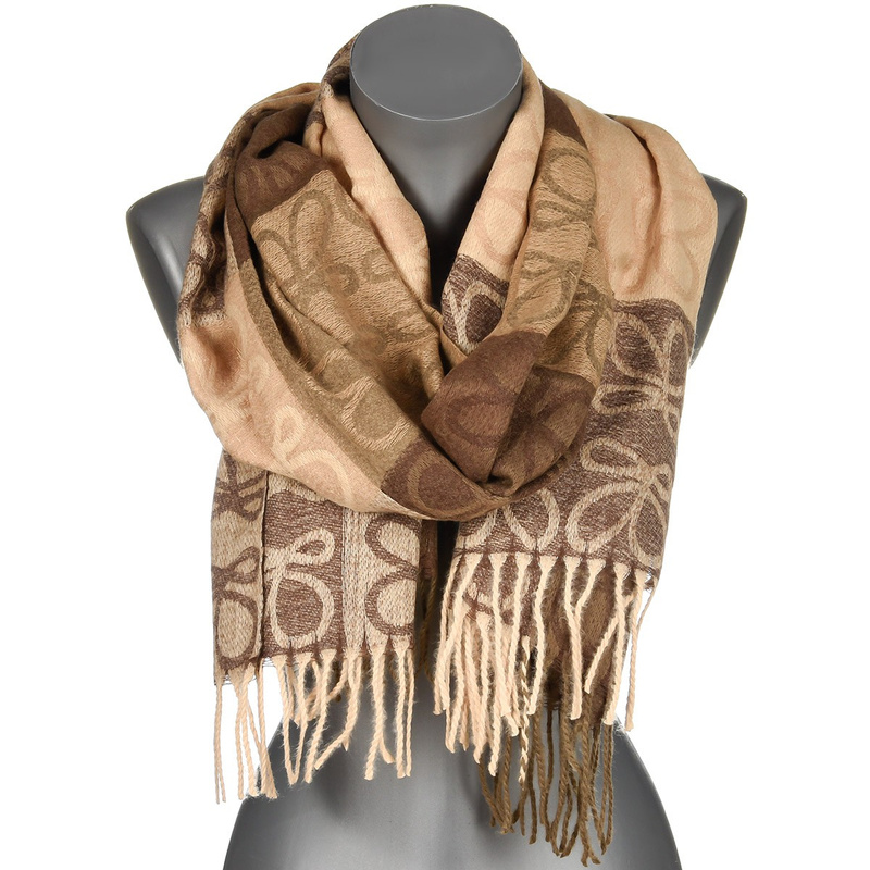 Beżowy Duży Szalik Damski bawełniany ciepły chusta na szyję RE-73