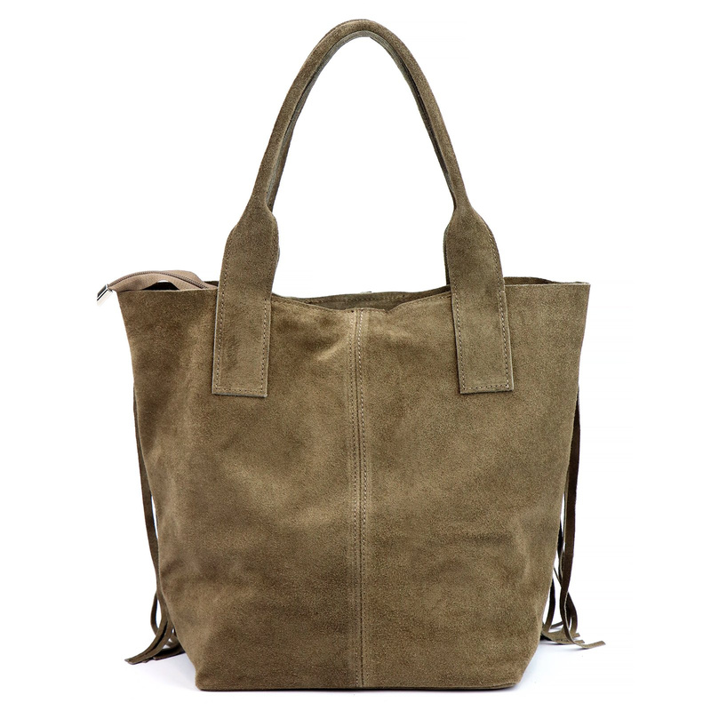 Luka damska shopperbag skórzana zamszowa torebka na ramię z frędzlami