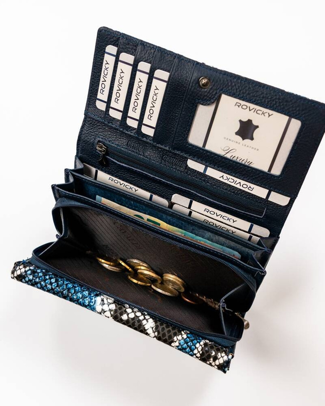 Podłużna portmonetka Stylowy damski portfel ze wzorem skóry węża Cavaldi