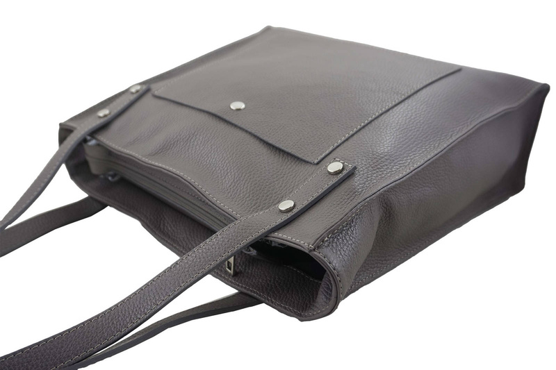 Torebka skórzana na ramię damska - Szara