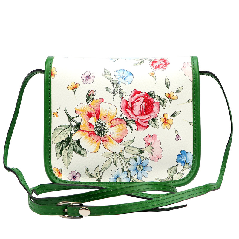 Skórzana damska listonoszka torebka przez ramię w kwiaty Gregorio