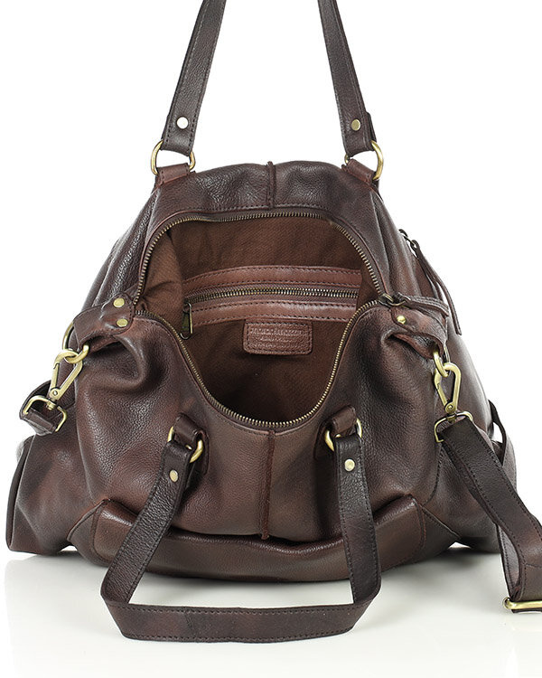 Shopper bag torebka skórzana A4 do pracy - MARCO MAZZINI ciemny brąz