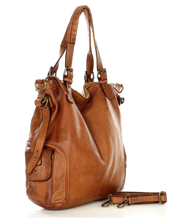MARCO MAZZINI Miejska torba skórzana z regulowaną rączką old leather handmade camel