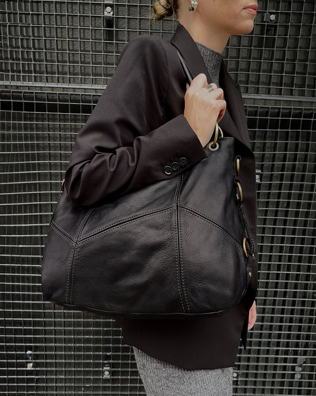 MARCO MAZZINI Miejska torebka skórzana na ramię city sholder handmade bag czarny