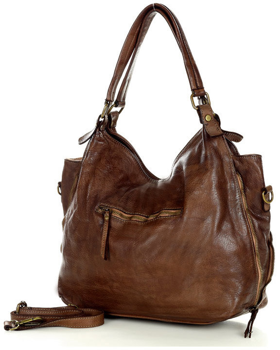Torba skórzana wysokogatunkowa na ramię styl miejski shoulder leather bag - MARCO MAZZINI czekoladowy brąz