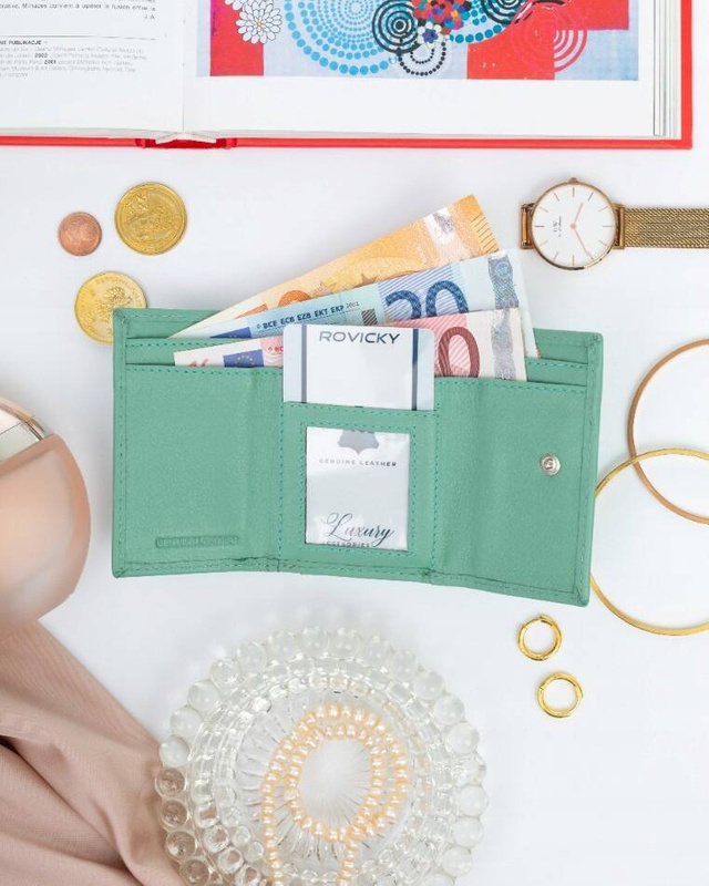 Rovicky Portfel Damski Mała Portmonetka Skóra Naturalna Przegrody Kieszeń