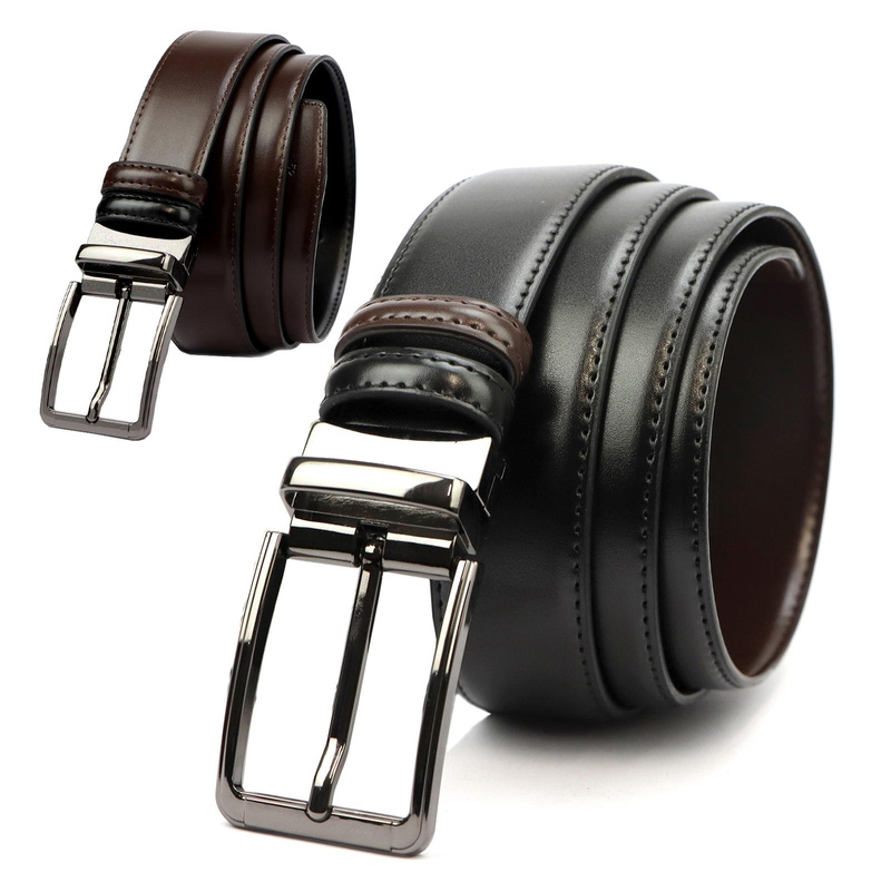 męski pasek z prawdziwej skóry Nordee BN001 BLACK/BROWN 2SIDED