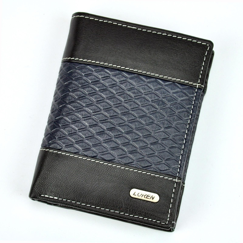 Loren portfel męski skóra naturalna pionowy składany przegrody 2 kieszenie