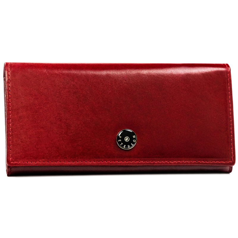 Elegancki, skórzany portfel damski w czerwonym kolorze zamykany na zatrzask - Peterson