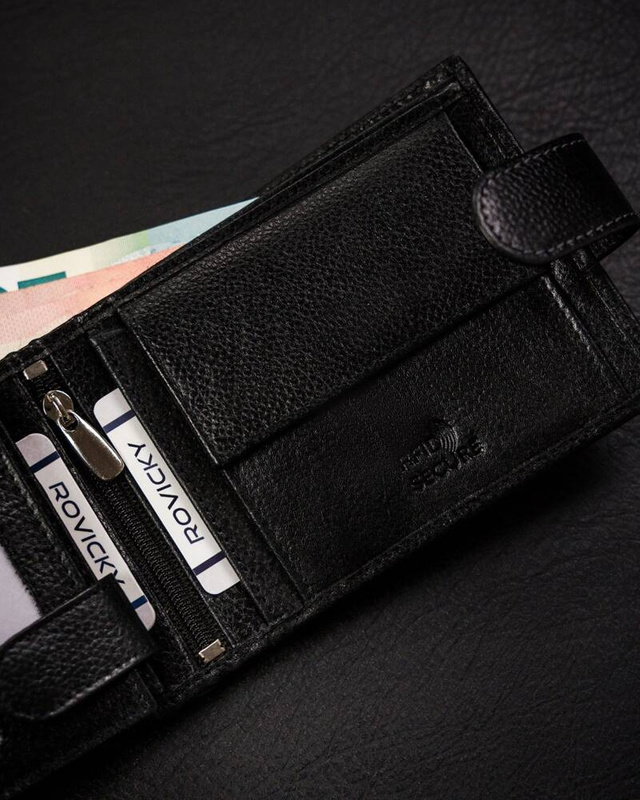 Męski skórzany portfel na zatrzask Rovicky z RFID