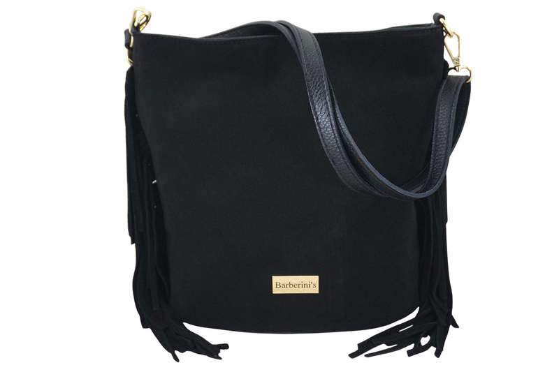 Zamszowa torebka boho z frędzlami - Czarna