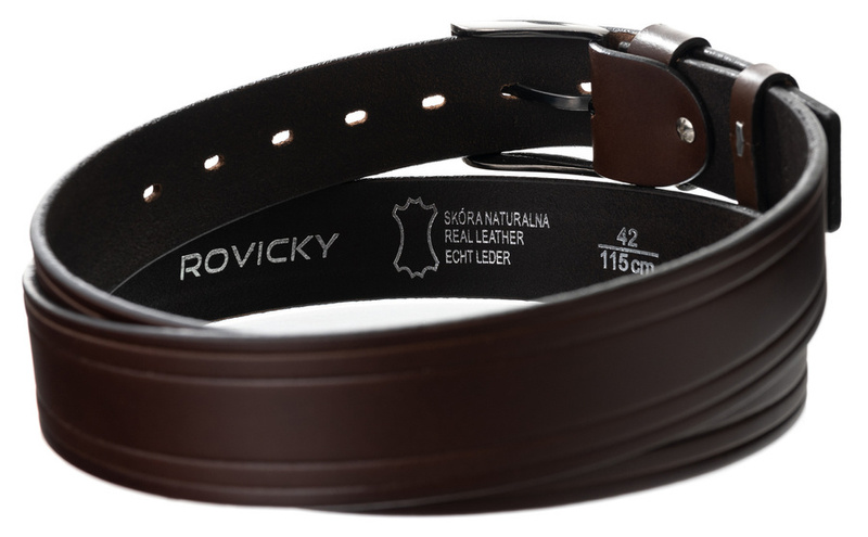 Brązowy pasek męski skóra naturalna klamra - Rovicky