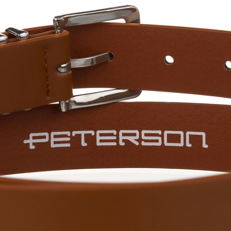 Uniwersalny pasek damski ze skóry ekologicznej w brązowym kolorze ze srebrną klamrą - Peterson