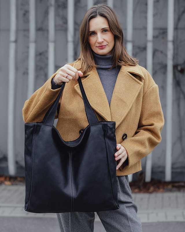 MARCO MAZZINI Torebka miejski shopper bag skóra naturalna handmade czarny