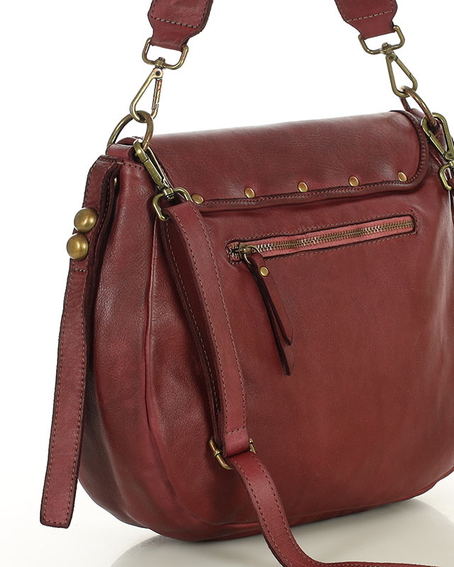Marco Mazzini Torebka classic saddle bag ze skóry naturalnej na ramie bordowa