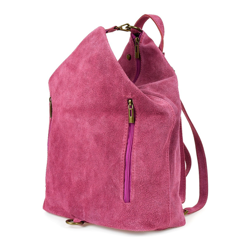 Włoski Stylowy Plecak Damski Skórzany Zamsz A4 purpurowy W14