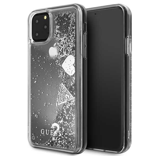 Guess GUHCN65GLHFLSI iPhone 11 Pro Max srebrny/silver hard case Glitter Hearts