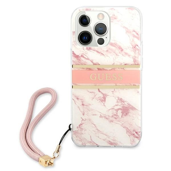 Guess GUHCP13LKMABPI iPhone 13 Pro / 13 6,1" różowy/pink hardcase Marble Strap Collection