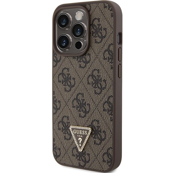 Guess GUHCP15LP4TDPW iPhone 15 Pro 6.1" brązowy/brown hardcase Leather 4G Triangle Strass