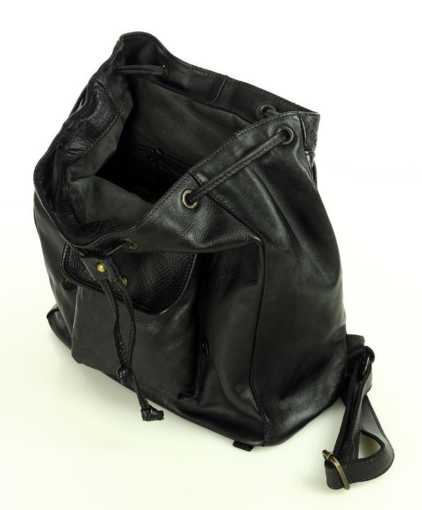 MARCO MAZZINI Ponadczasowy plecak skórzany old style backpack drawstring czarny