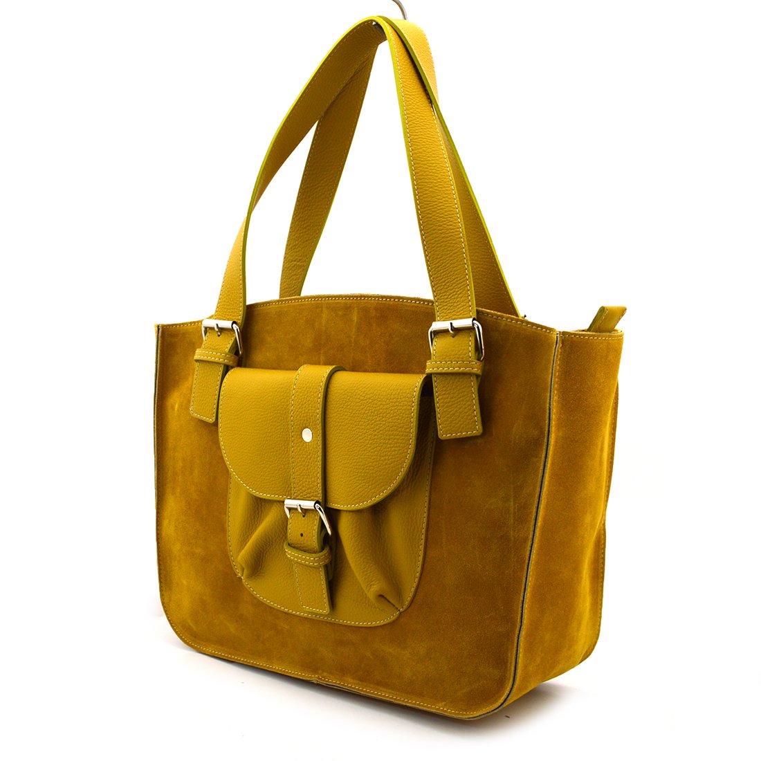 vp692 żółty  Pojemna shopperbag, naturalna skóra zamszowa+skóra dolaro NOWOŚĆ