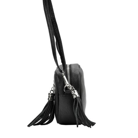 Czarna torebka damska listonoszka skórzana z frędzlem modna C74