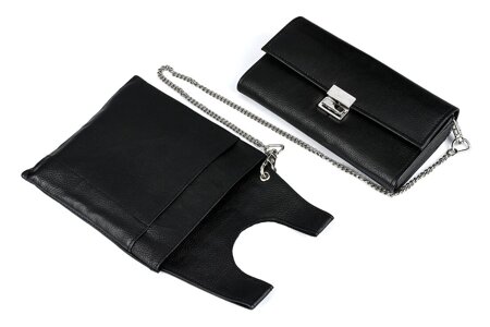 Czarny portfel i etui na portfel i łańcuch zestaw skórzany dla kelnera D01