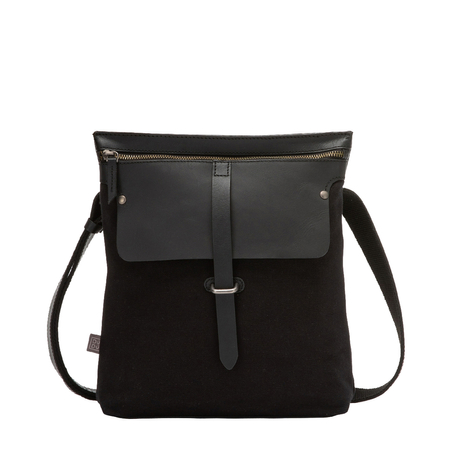 DUDU Shoulder Bag for Mens in Canvas Leather Zipped Messenger Crossbody Bag Tablet and iPad Holder
