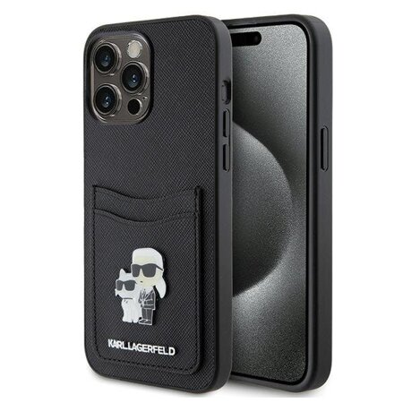 Karl Lagerfeld KLHCP15XSAPKCNPK iPhone 15 Pro Max 6.7" czarny/black hardcase Saffiano Cardslot KC Metal Pin
