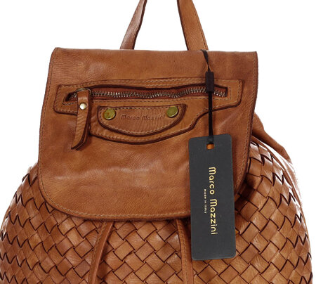 MARCO MAZZINI Miejski plecak skórzany genuine leather handmade classic brąz karmel