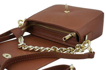 Modna torebka skórzana ze złotym łańcuszkiem - Brązowa jasna 