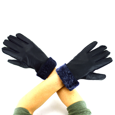 Pięciopalczaste skórzane ocieplane rękawiczki