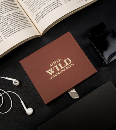 Skórzany, kwadratowy portfel męski na zamek w stylu retro, RFID  - Always Wild