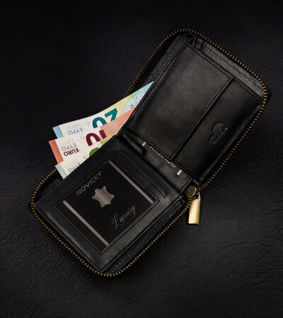 Skórzany, kwadratowy portfel męski na zamek w stylu retro, RFID  - Always Wild