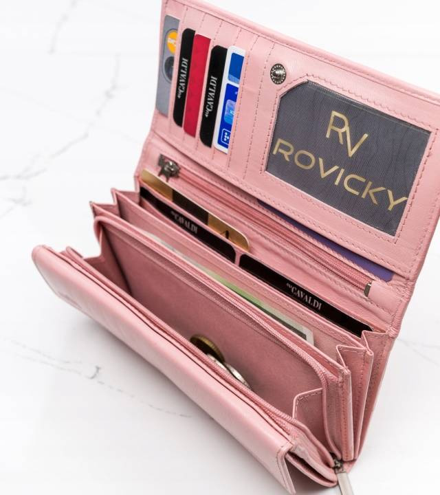 Skórzany portfel damski z miejscem na zdjęcia i systemem RFID — Cavaldi