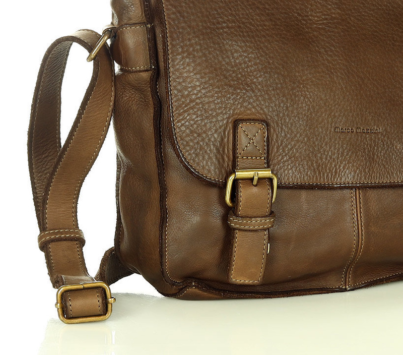 Torba męska studencka na ramię skóra handmade messenger bag - MARCO MAZZINI czekoladowy brąz