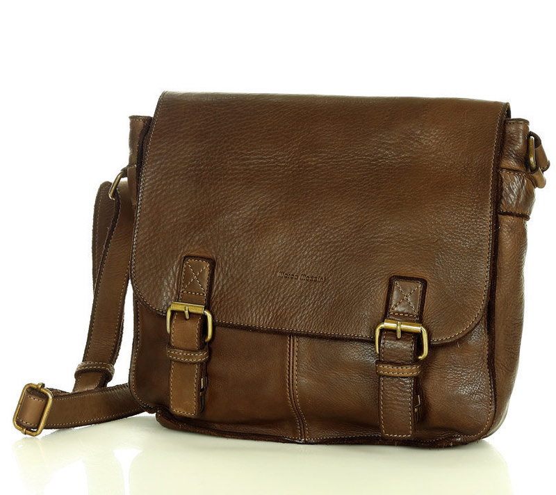 Torba męska studencka na ramię skóra handmade messenger bag - MARCO MAZZINI czekoladowy brąz