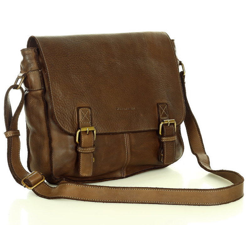 Torba męska studencka na ramię skóra handmade messenger bag - MARCO MAZZINI czekoladowy brąz